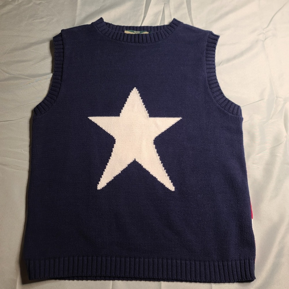 525 America Vest Navy Blue White Star Knit Sweater Sleeveless  Pullover Top